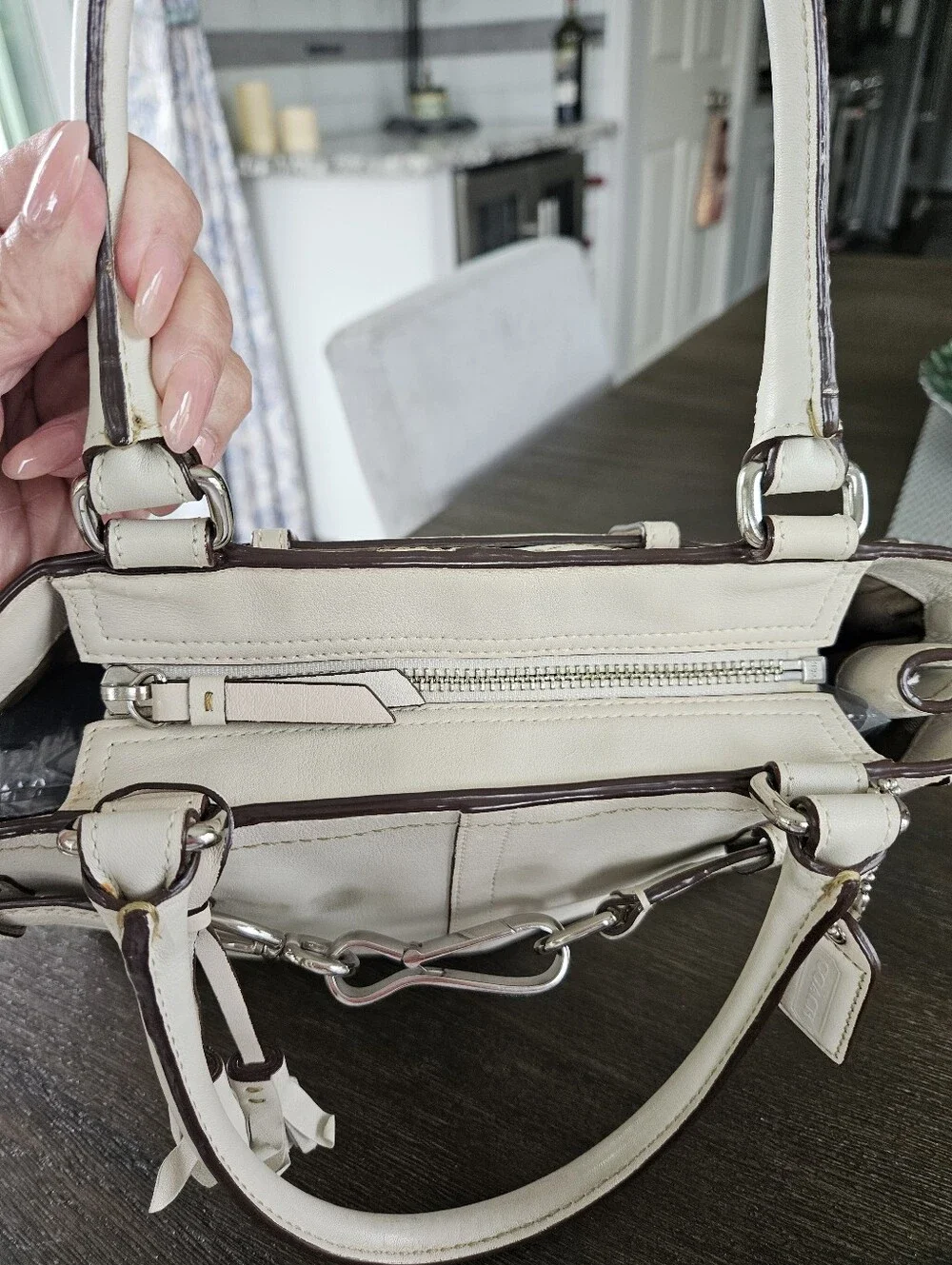 Coach Hampton Stone Colored Leather Satchel - Picture 8 of 11
